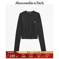 Abercrombie & Fitch 女装 24春小麋鹿时尚舒适长袖亨利式T恤 355534-1 纯黑 M (165/96A)