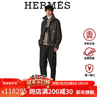 HERMÈS 爱马仕 HERMES）男装短款外套小羊羔毛拉链罗纹夹克长袖上衣休闲装2024秋冬新款 咖色 44