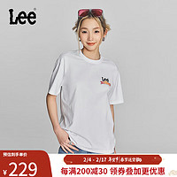 Lee24早春Oversize渐变Logo印花女短袖T恤休闲潮LWT0082214LE 白色 M