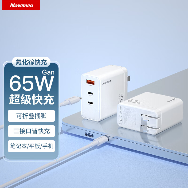 Newmine 纽曼 65W氮化镓充电器 Type-C多口快充头 白色