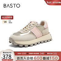 BASTO 百思图 24春季复古运动厚底女休闲鞋IA987AM4 灰/金/粉 36