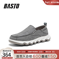 BASTO 百思图 2024夏季简约时尚布鞋平跟男休闲鞋DERH6BM4 灰色 38