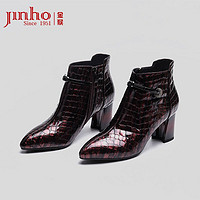 JINHOU 金猴 女鞋方跟休闲时尚简约百搭气质耐磨韩版短靴