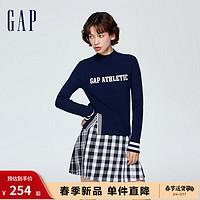 Gap 盖璞 女装春季2024LOGO条纹开叉经典圆领针织衫405056上衣 海军蓝 175/92A(XL) 亚洲尺码