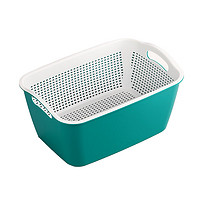 茶花PP材质双层沥水篮加高沥水厨房洗菜沥水篮食品级材质分层沥水篮 长方形L号-绿色
