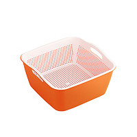 茶花PP材质双层沥水篮加高沥水厨房洗菜沥水篮食品级材质分层沥水篮 方形L号-橙色
