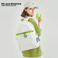 Mr.ace Homme 环保运动 书包女大学生时尚双肩包简约上课包百搭电脑背包男 白