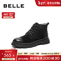 BeLLE 百麗 潮搭休閑靴男戶外工裝馬丁靴加絨保暖靴8DR01DD3 黑色絨里 41