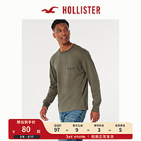 HOLLISTER美式宽松圆领长袖印花LogoT恤 男 329569-1 橄榄绿 L