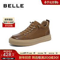 BeLLE 百麗 舒適潮搭休閑板鞋男2023冬季新款真皮系帶工裝鞋加絨A1255DD3 卡其色-單里 #41