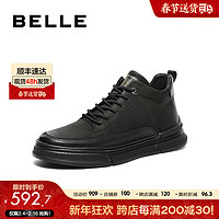 BeLLE 百麗 休閑短靴男2023冬新商場同款牛皮革高幫板鞋加絨8DS01DD3 黑色絨里 39