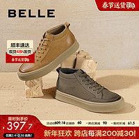 BeLLE 百麗 厚底休閑鞋男2023冬季新款真皮百搭高幫工裝鞋加絨A1258DD3 綠色-單里 #42