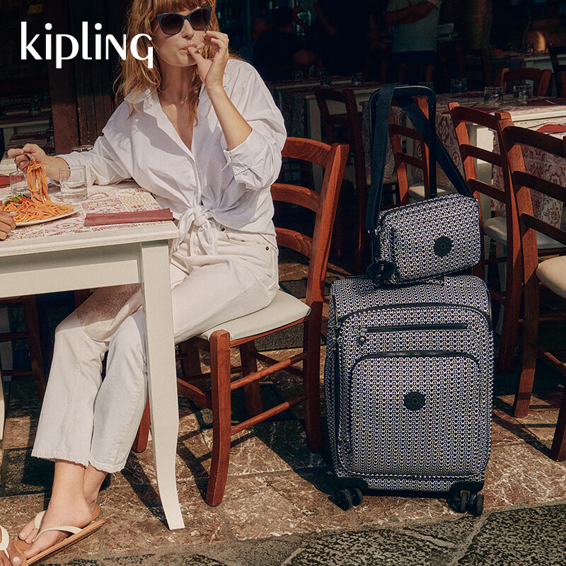 Kipling男女款2024春季旅行行李箱拉杆箱|NEW YOURI SPIN系列 黑白老花印花 20