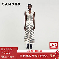 SANDRO2024早春女装法式撞色条纹长款针织连衣裙SFPRO03426 B264/白色 38