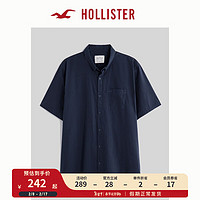 HOLLISTER 24春夏通勤角扣翻领纯色短袖衬衫 男 KI325-4024 海军蓝色 M