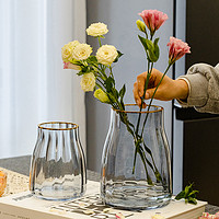 JUHAN 掬涵 簡約創意高級透明玻璃花瓶水養玫瑰鮮花綠植客廳插花裝飾擺件北歐