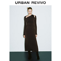 URBAN REVIVO UR2024春季女装设计感斜肩领褶皱连衣裙UWG740010 咖啡色 XS