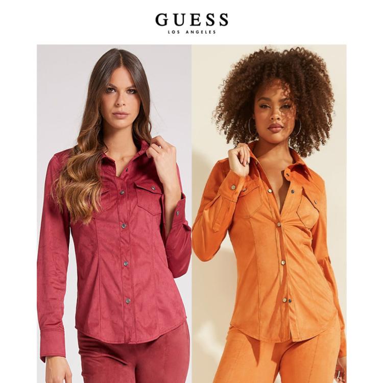 GUESS 盖尔斯 复古翻领衬衫 W1BH13WE5D0