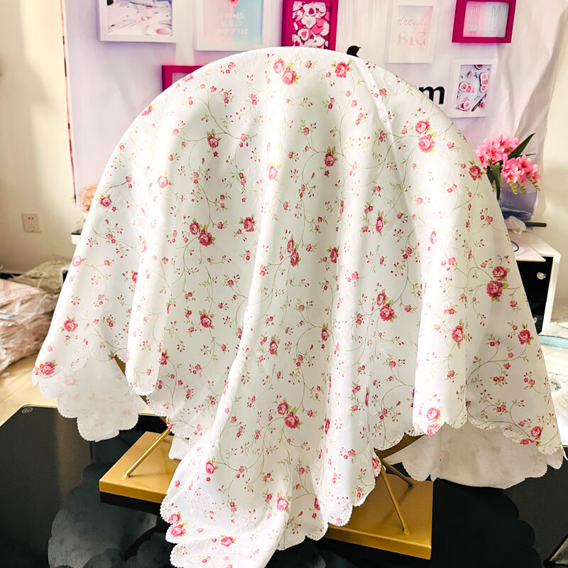 巧林儿化妆镜遮镜子布帘梳妆台镜子套罩遮盖镜子遮挡布盖镜面防尘盖布 初晴花语 桌面圆镜盖布：90*90cm