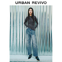URBAN REVIVO UR2024春季女复古时髦高街解构设计感牛仔长裤UWJ840003 蓝色 25