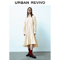 URBAN REVIVO UR2024春季女装时尚气质中长款翻领衬衫连衣裙UWU740003 象牙白 S