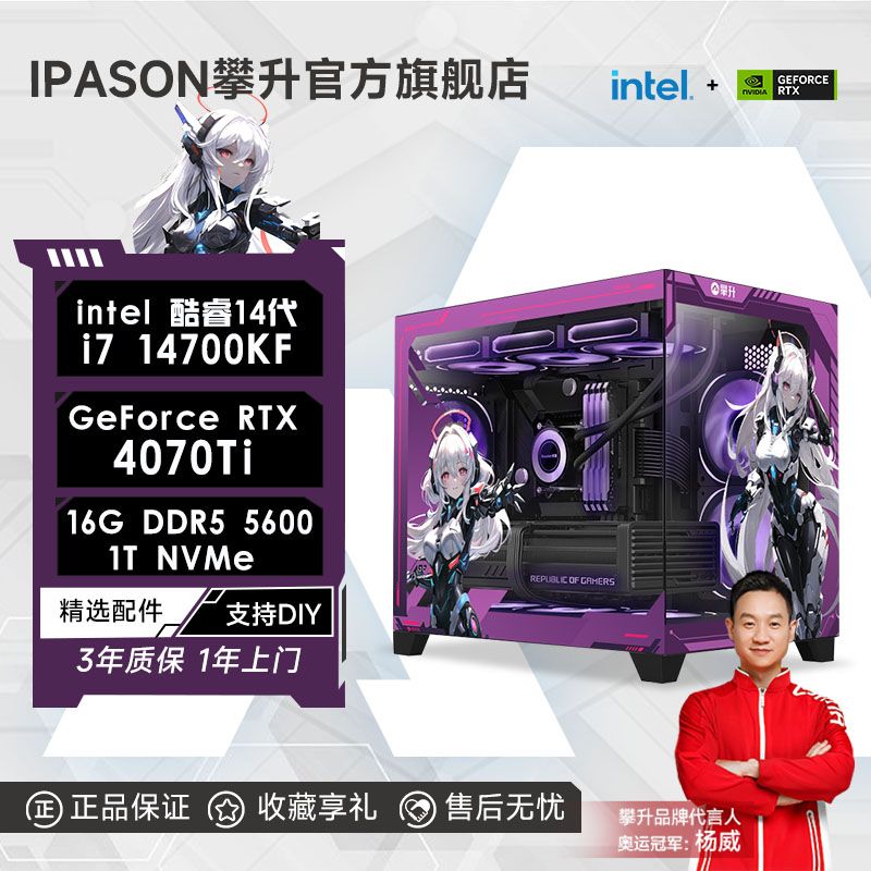 IPASON 攀升 DIY台式电脑（i7-14700KF、RTX4060、16GB D5、512GB）