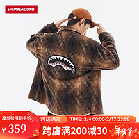 SPRAYGROUND 潮牌情侣男女同款秋冬格子格纹鲨鱼嘴毛呢衬衫男时尚休闲外套女 浅咖啡 S