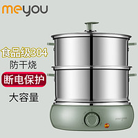 meyou 名友 304不锈钢电蒸锅煮蛋器家用双层防干烧自动断电保护迷你蒸蛋器 曙光绿