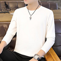DaiShu 袋鼠 长袖T恤男士含桑蚕丝上衣纯色圆领体恤衫DS6008 漂白 175/92A
