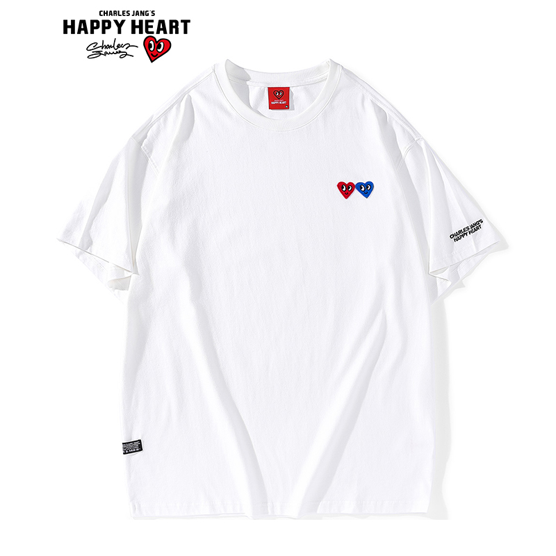 CHARLES JANG'S HAPPY HEART 查尔斯桃心 T恤男女同款双爱心宽松短袖 白色 XL