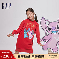Gap【史迪奇联名】女童春季2024抓绒卫衣裙847160儿童连衣裙 红色 160cm(XL)亚洲尺码