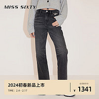 MISS SIXTY 2024春季牛仔裤女钻饰复古显瘦窄版直筒裤黑灰色 黑灰 23