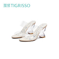 tigrisso 蹀愫 2023春夏新款透明圓頭高跟水晶拖鞋女TA43303-13