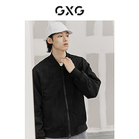 GXG奥莱 22年男装奥莱黑色保暖麂皮棒球领夹克外套舒适休闲秋
