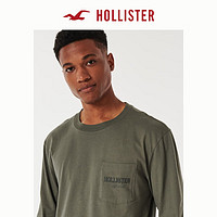 HOLLISTER 2023秋季美式宽松圆领长袖印花LogoT恤 男 329569-1 橄榄绿 M