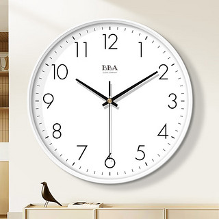 BBA挂钟客厅简约钟表挂墙时尚家用卧室客厅时钟挂表石英10英寸白