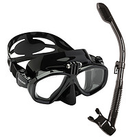 CRESSI 意大利 ACTION潜水面镜成人水肺深潜浮潜面镜可安装相机可配近视 黑色套装(面镜呼吸管)