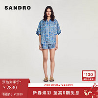 SANDRO2024早春女装法式优雅宽松蓝色印花短袖衬衫SFPCM01086 D251/蓝色 0