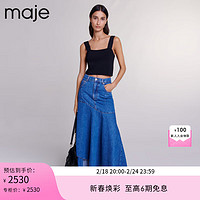 Maje2024早春女装时尚蓝色不规则牛仔半身裙长裙MFPJU01186 蓝色 T34