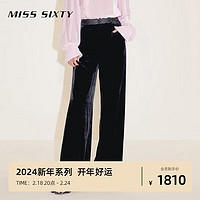 MISS SIXTY2024春季新年系列丝绒长裤女国风盘扣阔腿微喇 黑色 XS