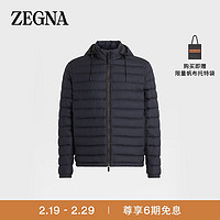 杰尼亚 Zegna）男士海军蓝Leggerissimo连帽飞行员羽绒服夹克