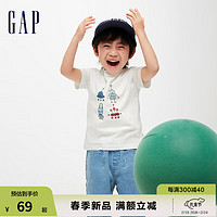 Gap 蓋璞 男幼童2024春季新款純棉印花圖案圓領短袖T恤兒童裝上衣430235 白色 100cm(2-3歲)尺碼偏小選大一碼