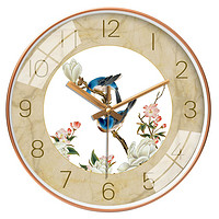 BBA 挂钟12英寸新中式唯美古风小鸟客厅挂钟家用时尚艺术钟表创意个性时钟 268玫瑰金