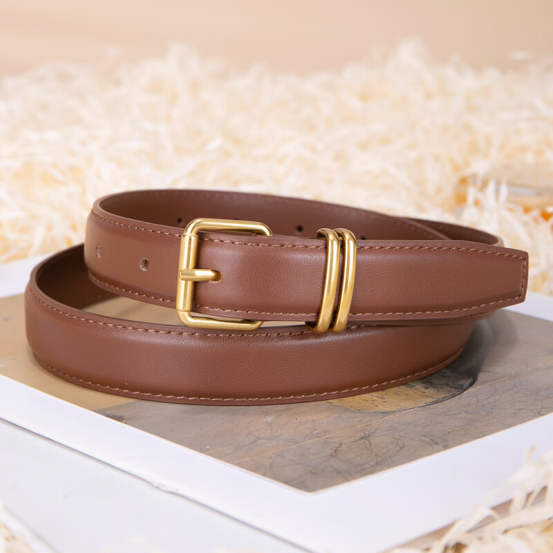 牛当家金属圈皮带女真皮腰带针扣头层牛皮百搭时尚裤带礼盒装 24mm高级咖 100cm