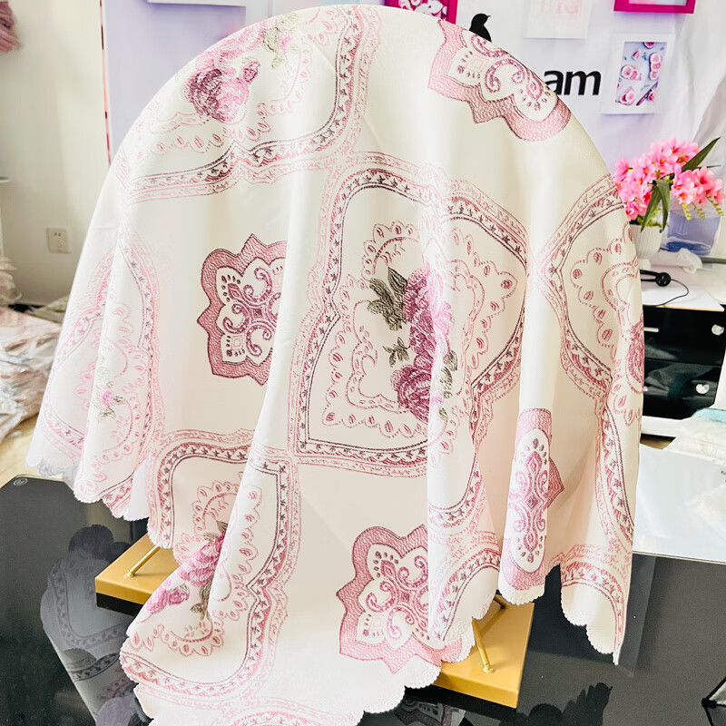 巧林儿化妆镜遮镜子布帘梳妆台镜子套罩遮盖镜子遮挡布盖镜面防尘盖布 枝晓 桌面圆镜盖布：90*90cm