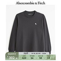 Abercrombie & Fitch 男装 24春小麋鹿美式纯色休闲圆领长袖T恤上衣 355502-1 黑灰色 XL (180/116A)
