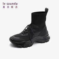 莱尔斯丹 秋冬新款商场同款黑色休闲运动袜靴女靴3T46710