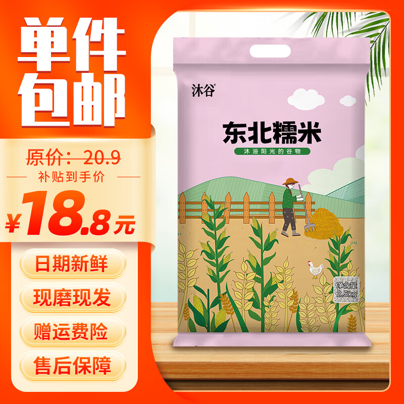 沐谷糯米新米东北圆糯米农家食用白江米粽子杂粮黏米酒酿糯米 糯米 2.5kg