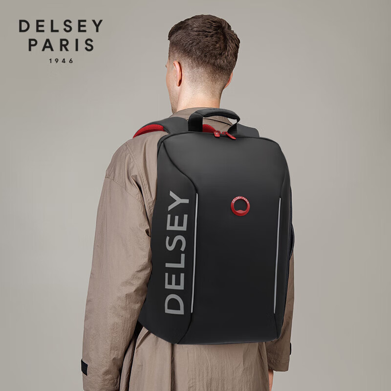 DELSEY戴乐世电脑双肩包男士商务背包大容量书包轻薄笔记本电脑包16英寸 典雅黑