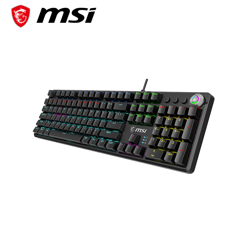 微星（MSI）GK50Z V2 机械键盘 青轴 RGB光效 有线 游戏电竞办公键盘 104键 吃鸡键盘 黑色 【】GK50Z V2黑 青轴 电竞风